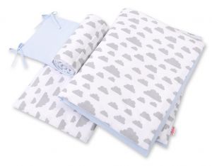Double-sided bedding set 3-pcs  - clouds gray/blue